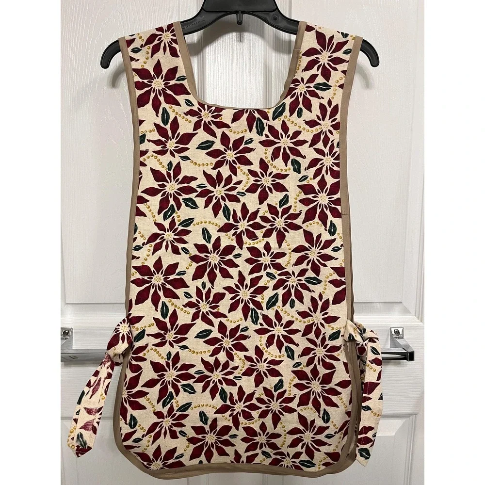 Handcrafted Poinsettia Kitchen Apron: Side Tie, XS-XL Ladies Size